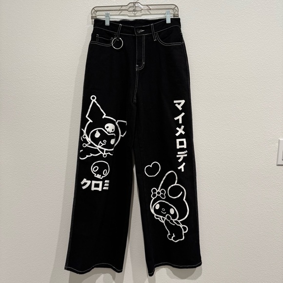 Hot Topic Sanrio My Melody Kuromi Wide Leg Pants Sz 5 Juniors Baggy Y2K Retro - Picture 4 of 12
